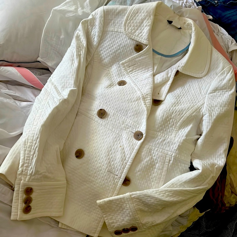 JCrew matelasse white cotton pea coat Sz 6